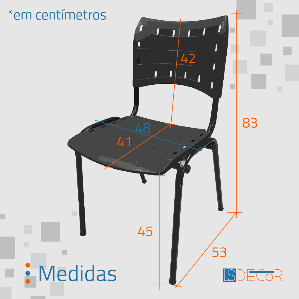 Cadeira Fixa ISO Polipropileno Empilhável Preta