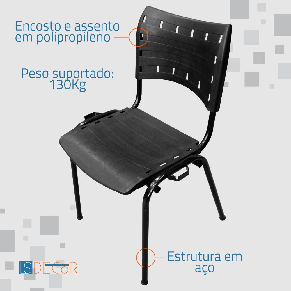 Cadeira Empilhável Encaixe Longarina Preta