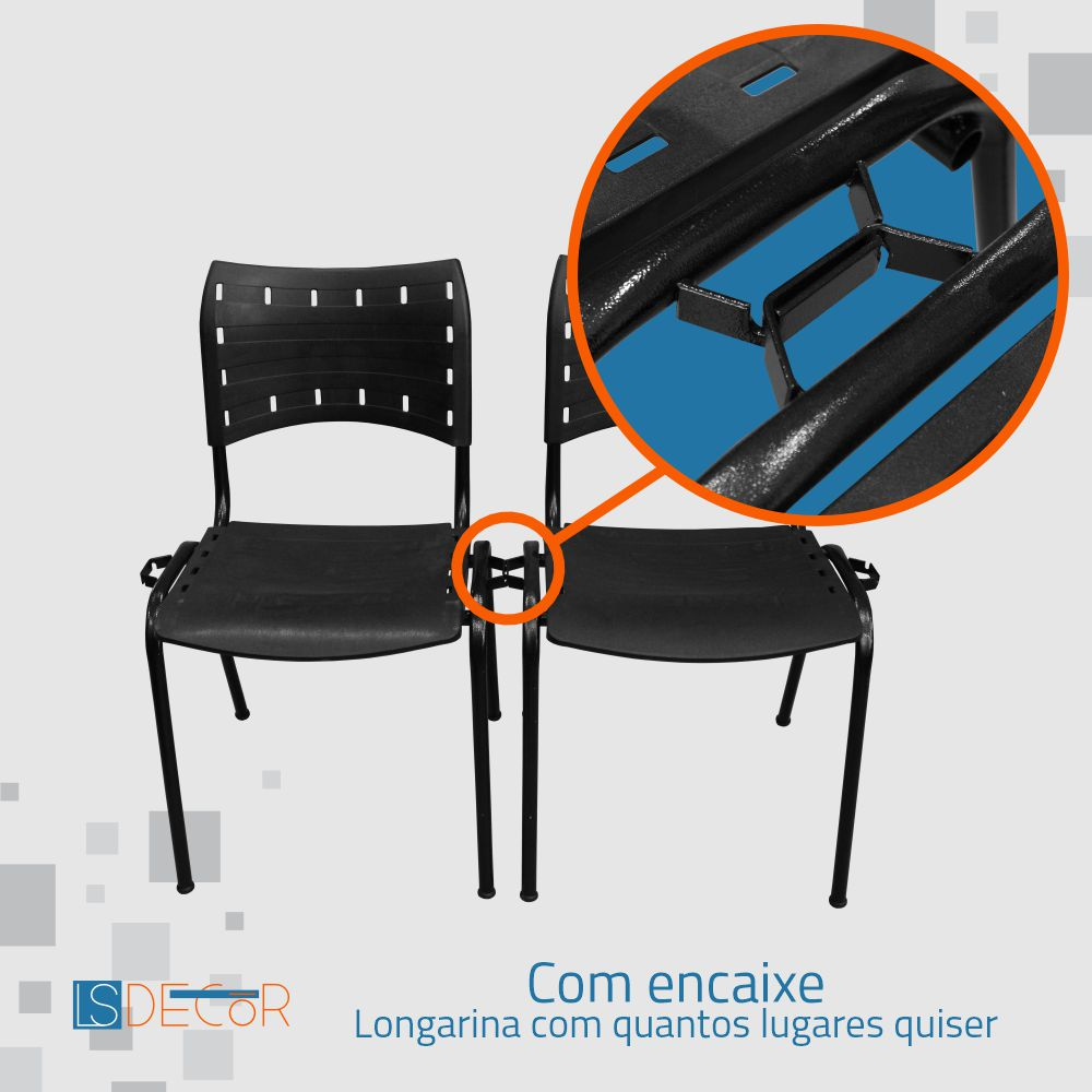 Cadeira Empilhável Encaixe Longarina Preta