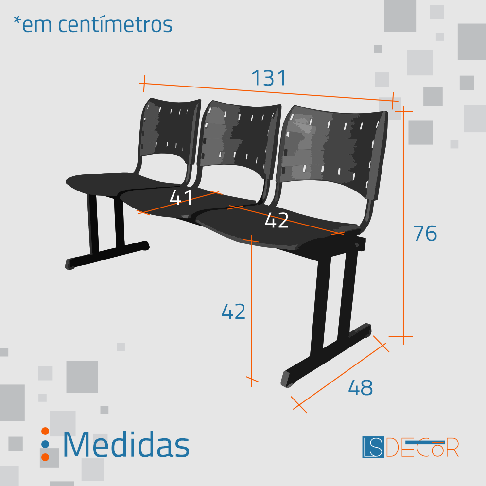 Cadeira Fixa ISO Polipropileno 3 Lugares Preta