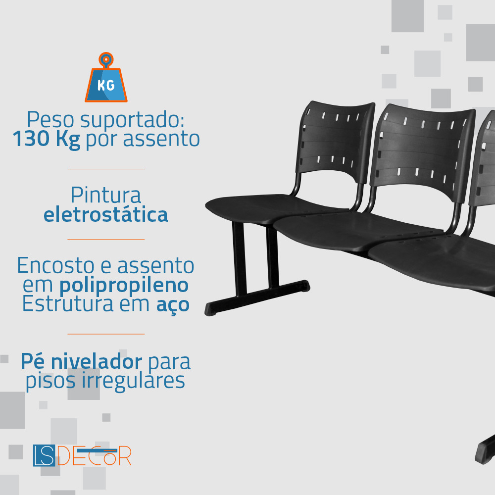 Cadeira Fixa ISO Polipropileno 4 Lugares Colorida