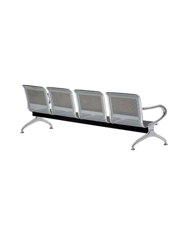 Cadeira Longarina 4 Lugares Cromada Com Estofado Preto