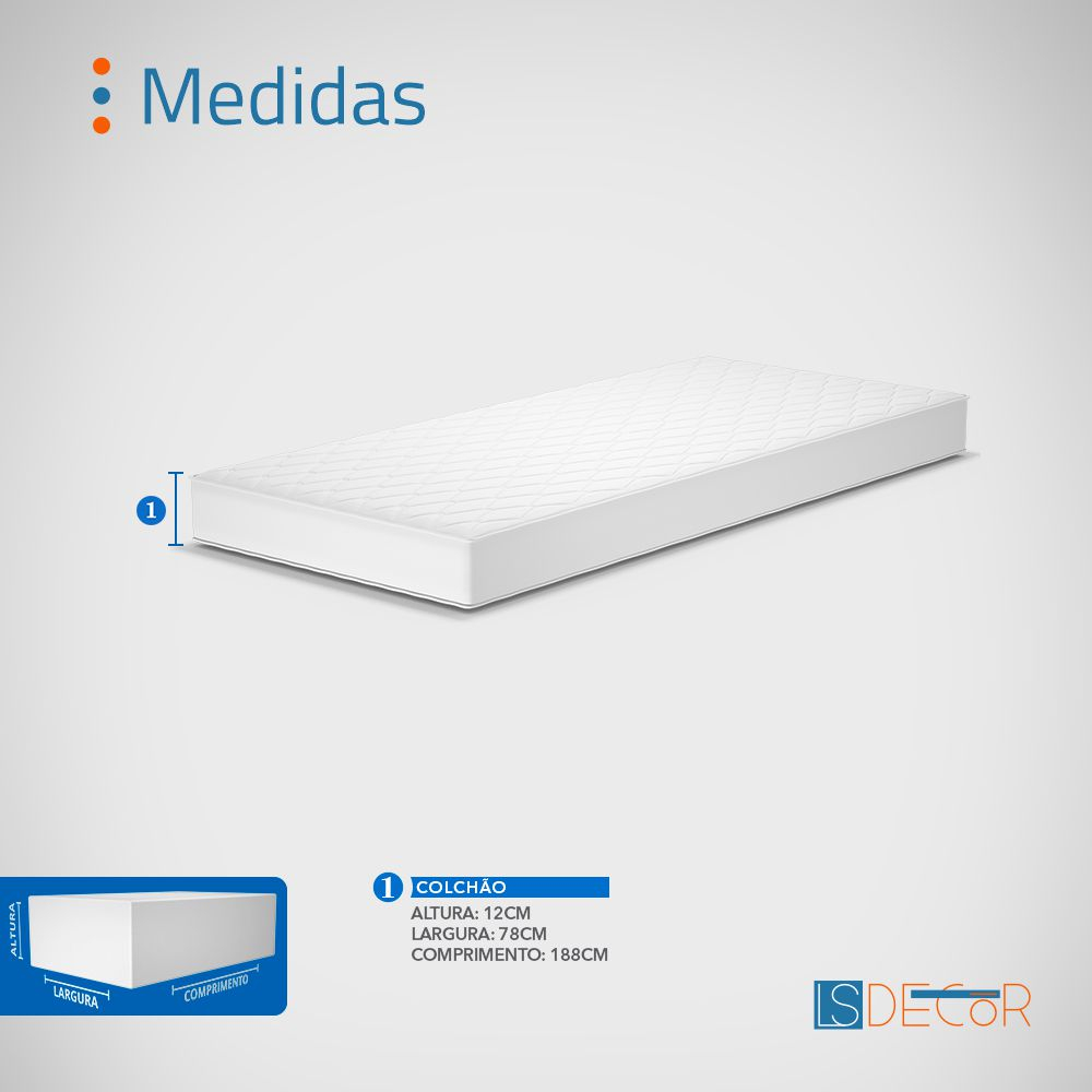 Colchão Solteiro Probel D20 Liso 12cmx188cmx78cm Guarda Costas cama de Solteiro