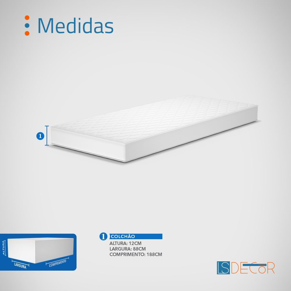 Colchão Solteiro Probel D20 Liso 12cmx188cmx88cm Guarda Costas