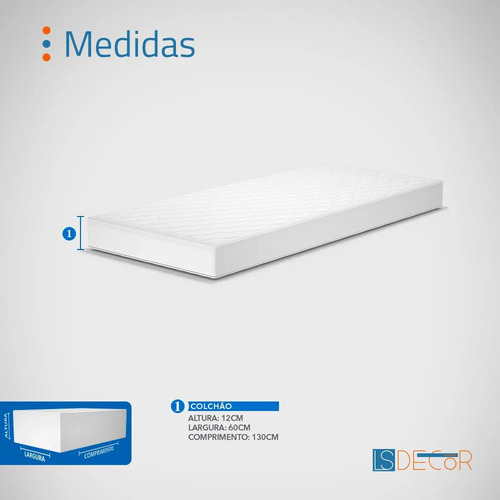 Colchão para berço D18 Liso 12cmx130cmx60cm Guarda Costas Pro Baby Infantil
