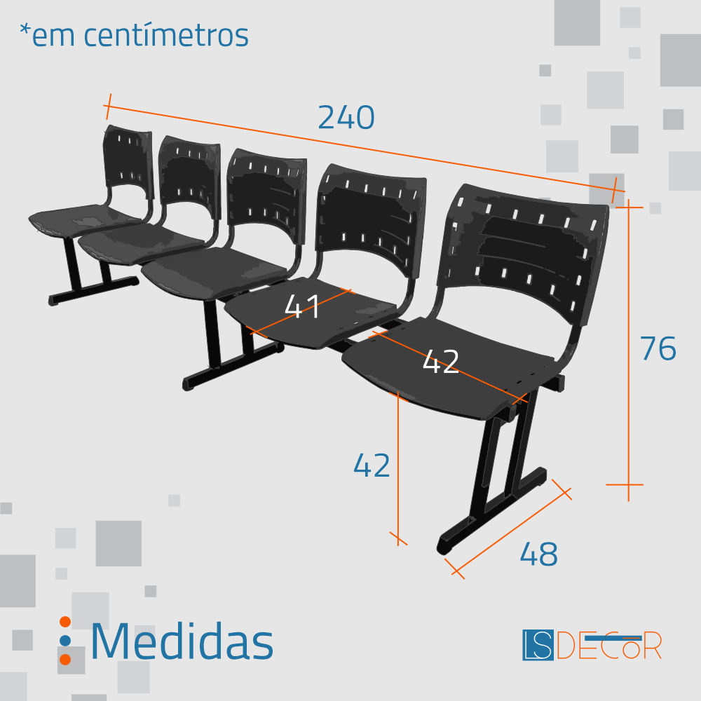 Cadeira Fixa ISO Polipropileno 5 Lugares Preta