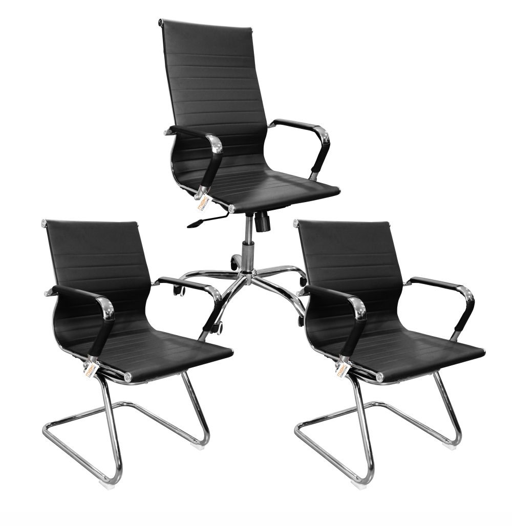 Kit Escritorio Esteira Eames - 1 Giratória + 2 Fixas