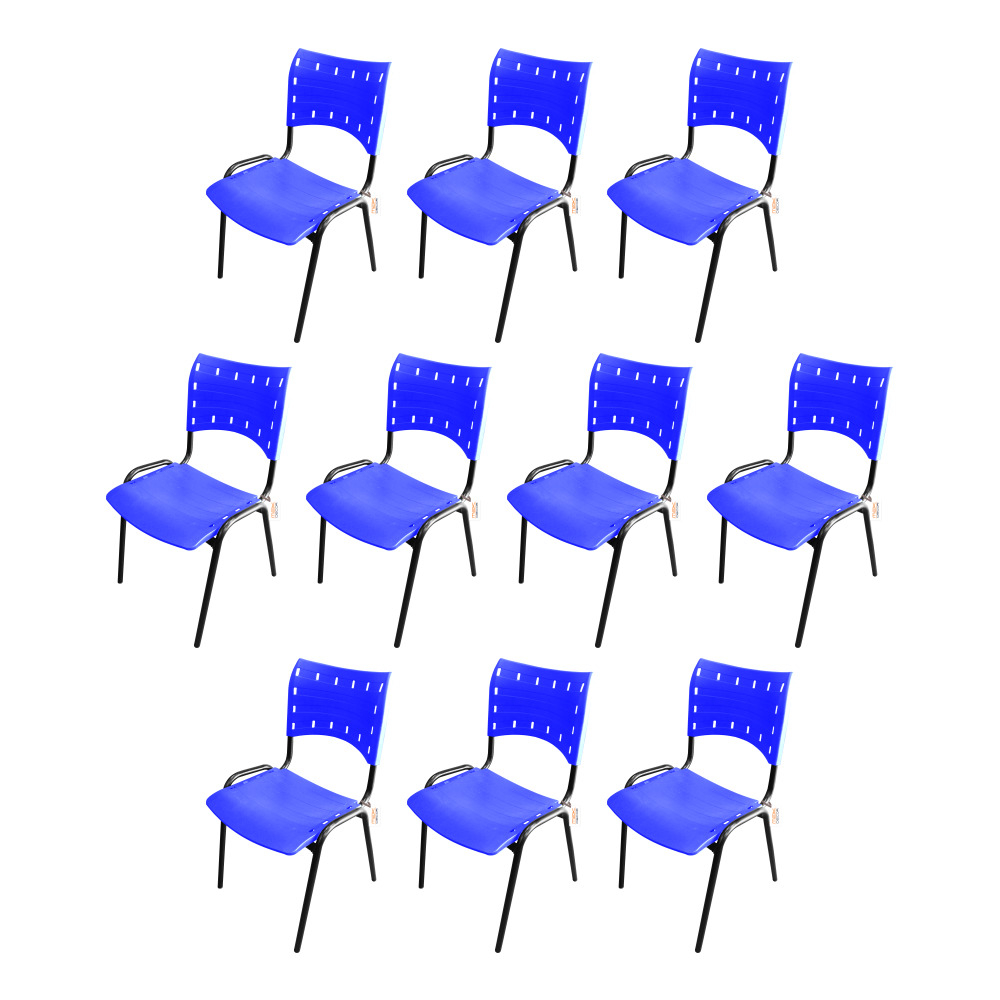 Kit com 10 Cadeiras Longarinas ISO Polipropileno Empilhável Azul